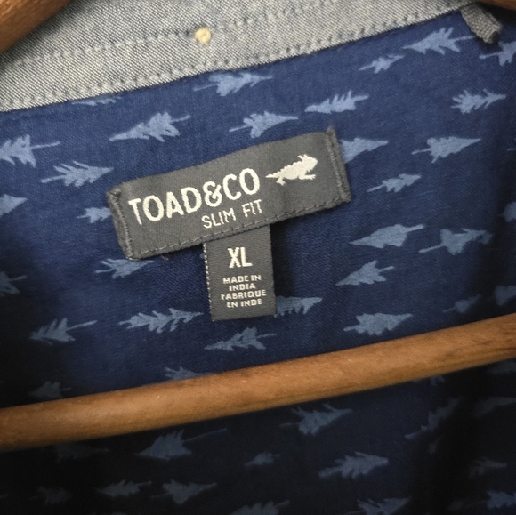 Toad & Co Tree Print Long Sleeve Button Down Shirt Blue Men's XL Slim Fit - Picture 2 of 10